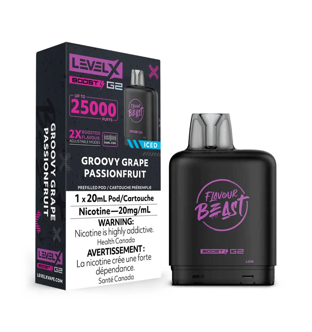 Flavour Beast Level X Boost G2 25k - Groovy Grape Passionfruit Iced