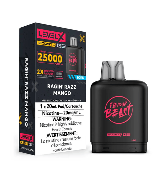 Flavour Beast Level X Boost G2 25k - Ragin' Razz Mango Iced